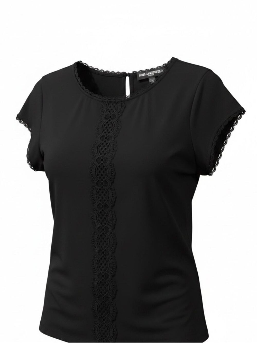Karl Lagerfeld Black Lace Trim Short Sleeve Top Large
